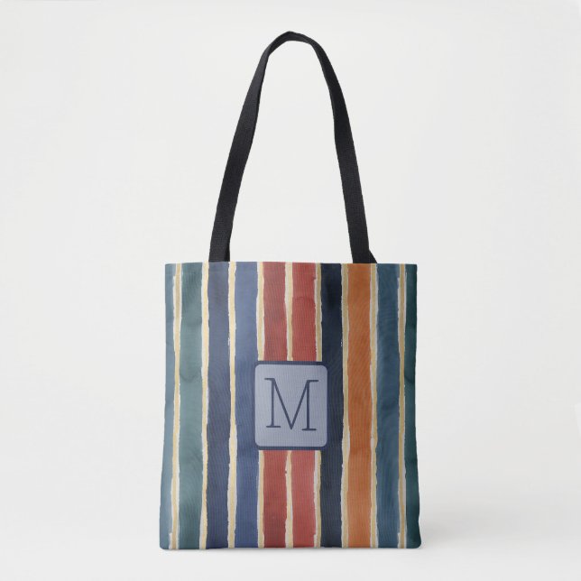 Vertikale Streifen Navy Farbbblock Monogramm Tasche (Vorderseite)