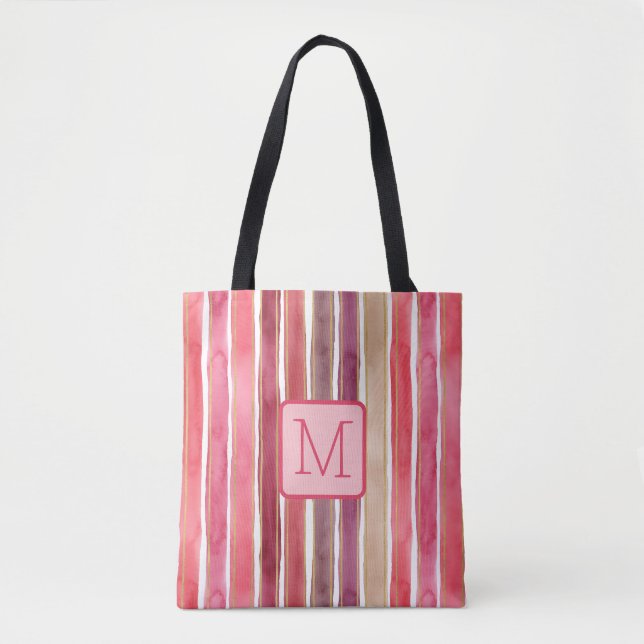 Vertikale Streifen Pinks Farbblock Monogramm Tasche (Vorderseite)