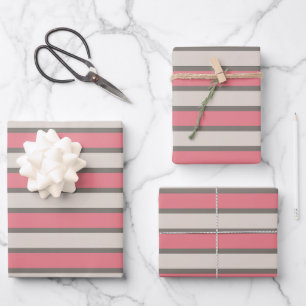 Vertikale Streifen rosa und grau Geschenkpapier Set