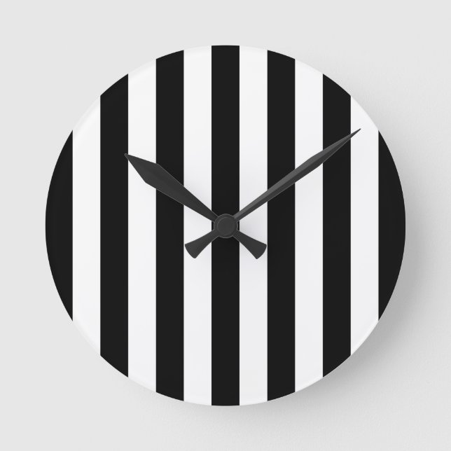 Vertikale Streifen schwarz und weiß gestreift Runde Wanduhr (Vorderseite)