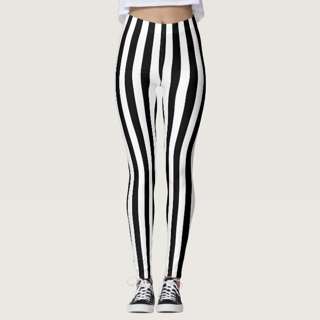 Vertikale Streifen schwarzer und weißer mittlerer  Leggings (Vorderseite)