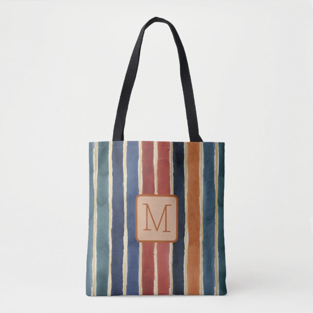 Vertikale Streifen Tan-Farbblock-Monogramm Tasche (Vorderseite)