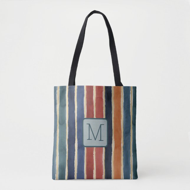 Vertikale Streifen Teal-Farbblock-Monogramm Tasche (Vorderseite)