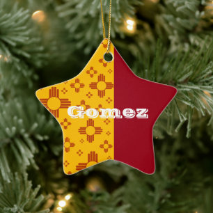 Vertikale Streifen Zia Sun Red Yellow New Mexico Keramik Ornament