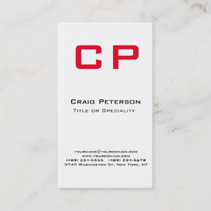 Vertikale, stylische Red White Monogram Business C Visitenkarte