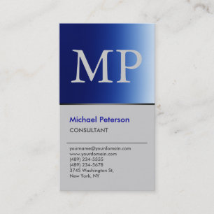 Vertikale Trendy Blue Gray Monogram Business Card Visitenkarte
