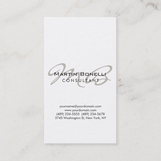 Vertikale Trendy Chic Monogram Business Card Visitenkarte (Vorderseite)