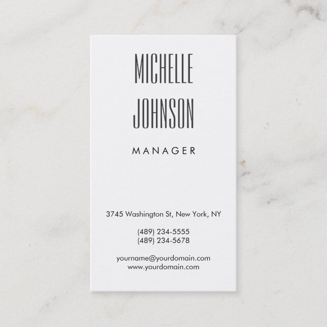 Vertikale Trendy Schwarz-weiß Gray Business Card Visitenkarte (Vorderseite)