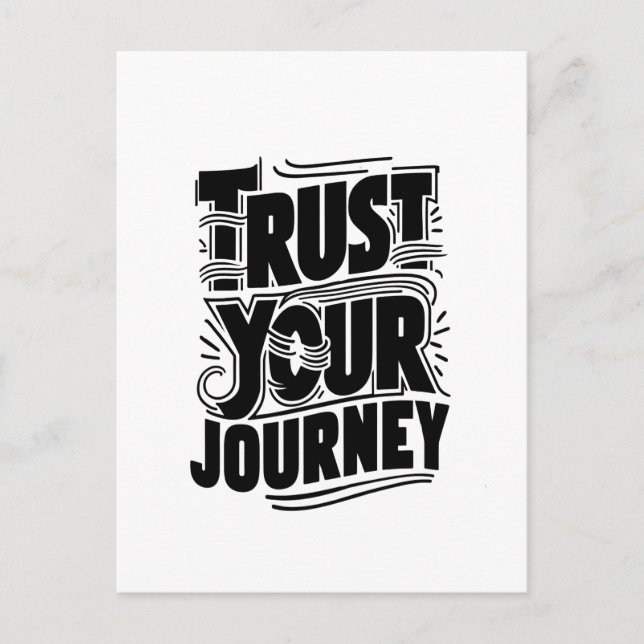 Vertikale Typografie-Kunst 'Vertraue deiner Reise' Postkarte (Vorderseite)