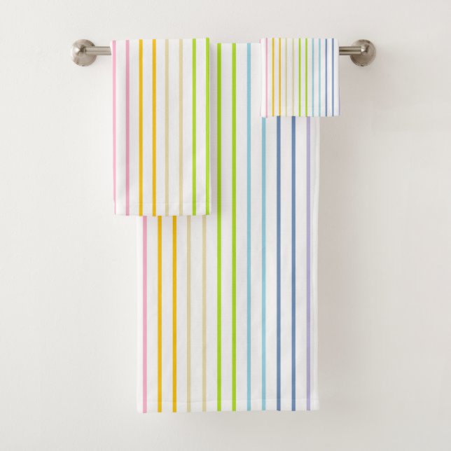 Vertikale umrissene Pastellregenbogen-Streifen Badhandtuch Set (Insitu)