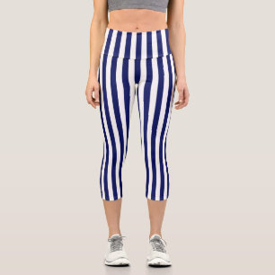 Vertikale weiße Streifen DIY-Farbhintergrund Navy Capri Leggings