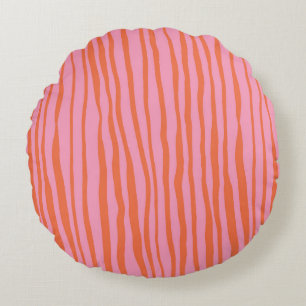 Vertikale, wellenförmige Linien - pastellorange un Rundes Kissen