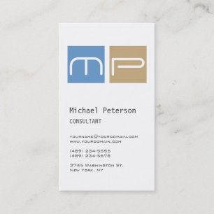 Vertikale White Blue Beige Monogram Business Card Visitenkarte