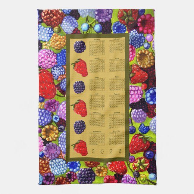 Vertikaler Kalender 2022 mit Berries Grenze Geschirrtuch (Vertikal)