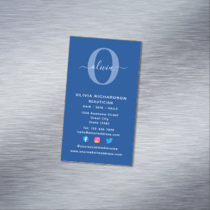 Vertikaler Monogramm-Schriftname Blau Weiß Weiblic Magnetische Visitenkarte