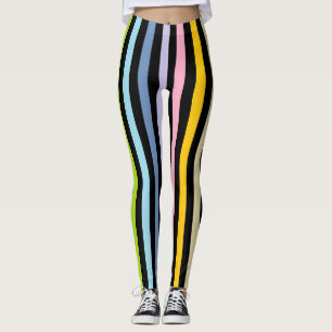 Vertikaler Pastellregenbogen und schwarze Streifen Leggings