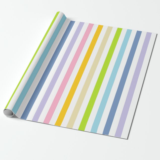 Vertikaler Pastellregenbogen und weiße Streifen Geschenkpapier (Ungerollt)