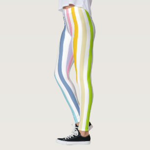 Vertikaler Pastellregenbogen und weiße Streifen Leggings