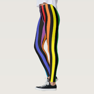 Vertikaler Regenbogen und schwarze Streifen Leggings