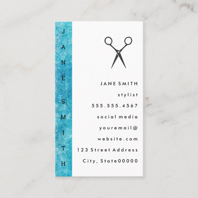 Vertikaler Text | Grunge Blue | Stylist Visitenkarte (Vorderseite)