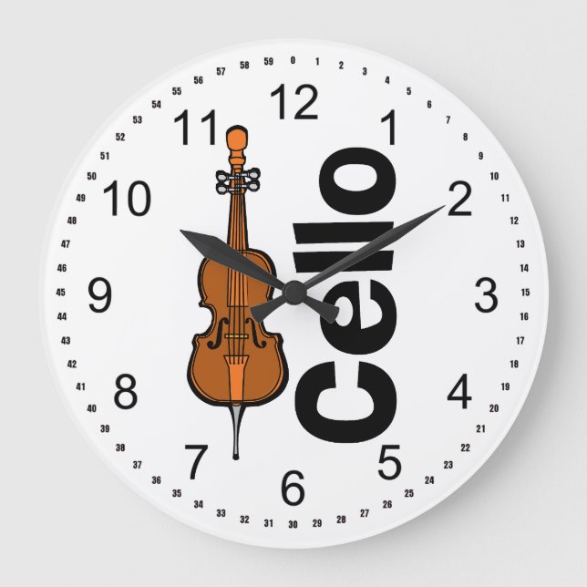 Vertikaler Text von Cello Große Wanduhr (Vorderseite)