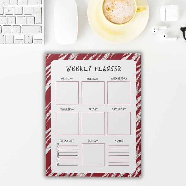 Vertikaler undatierter Wochenplaner mit rotem Rand Notizblock (Von Creator hochgeladen)