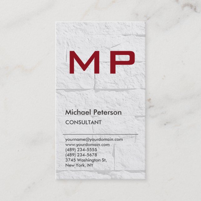 Vertikaler Wall-Effekt Red Monogram Business Card Visitenkarte (Vorderseite)