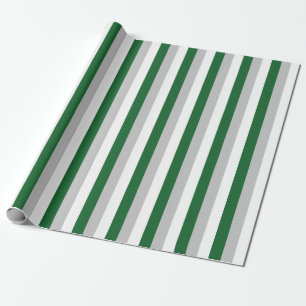 Vertikales Forest Green, Silber und weiße Streife Geschenkpapier