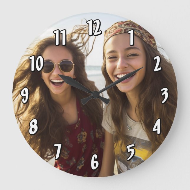 Vertikales Foto hinzufügen - Zahlenvorlage Große Wanduhr (Vorderseite)