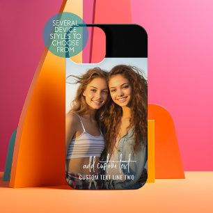 Vertikales Foto mit individuellem Text in trendige iPhone 15 Hülle