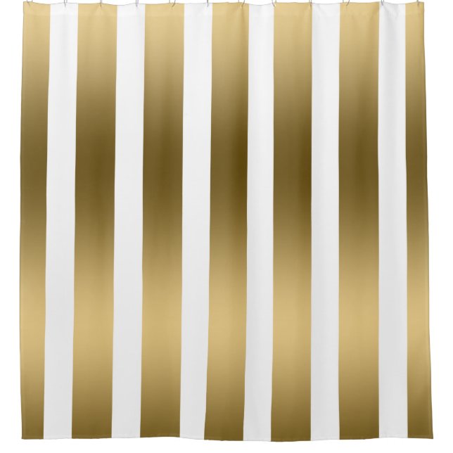 Vertikales Gold und weiße Streifen Duschvorhang (Vorderseite)