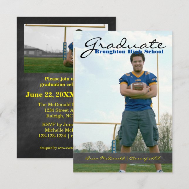 Vertikales Graduate Foto - 3x5 Chalkboard Streifen Einladung (Vorne/Hinten)