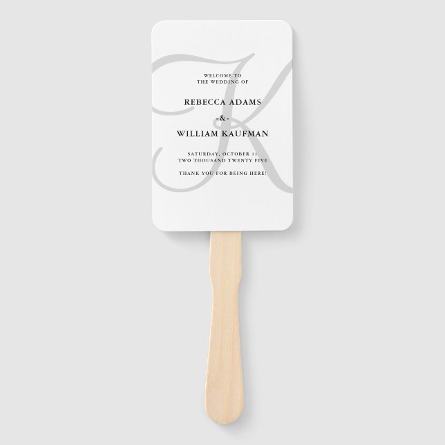 Vertikales klassisches Monogramm in Grau | Hochzei Fächer (Vorderseite)