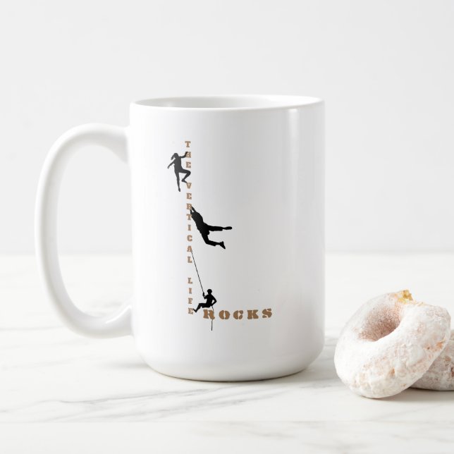 Vertikales Leben - Felsenkletterdesign Kaffeetasse (Mit Donut)