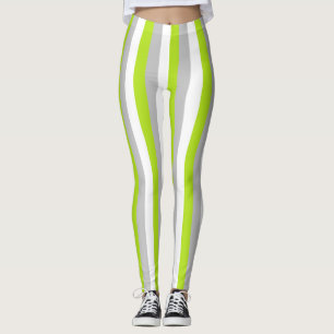 Vertikales Limones Grün, Silber und weiße Streifen Leggings