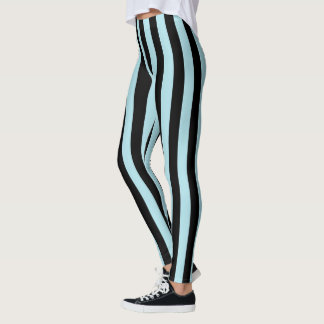 Vertikales Pastellblau und schwarze Streifen Leggings