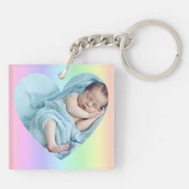 Vertikales Regenbogenherz, Zwei-Foto-Schlüsselanhä Schlüsselanhänger