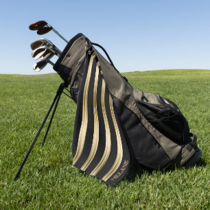 Vertikales Schwarz und goldene Streifen weißer Hin Golfhandtuch