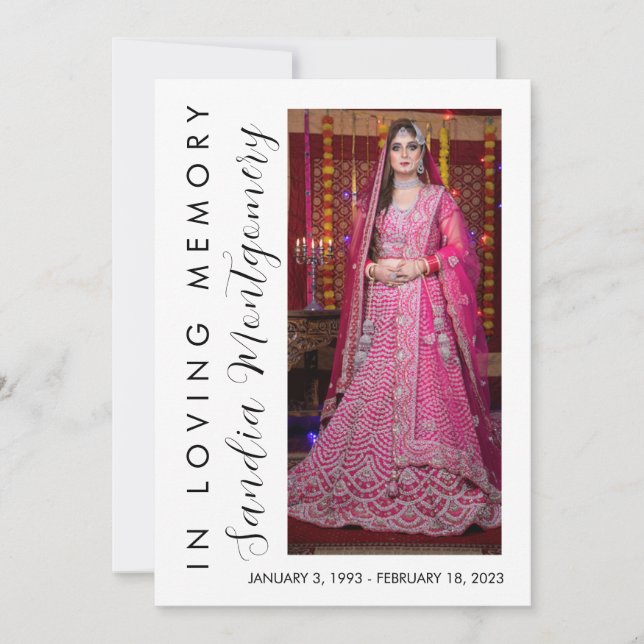 Vertikales Skript für das Love Memory-Beerdigung-P Einladung (Vorderseite)