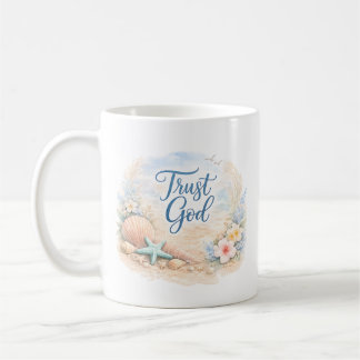 "Vertraue Gott" Küstenstrand Wasserfarbe Christlic Kaffeetasse