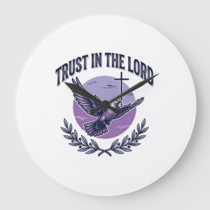 Vertraue in den Herrn Taube Christliches T-Shirt D Große Wanduhr