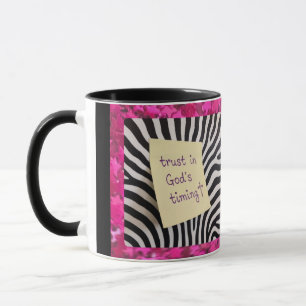 Vertraue in Gottes Zeitplanung rosa Glitter Zebra Tasse