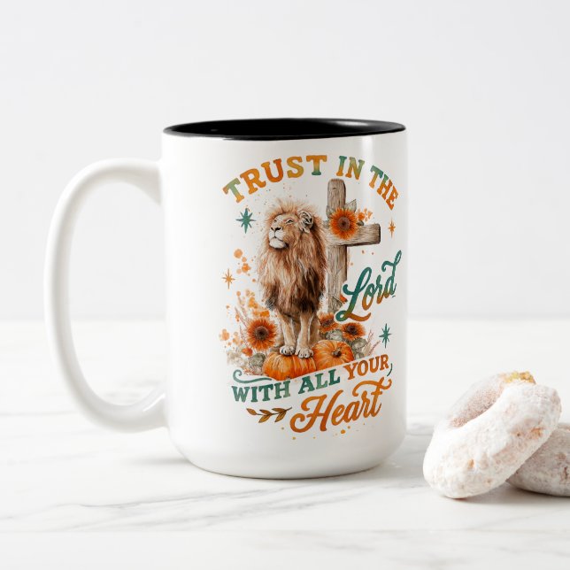 Vertrauen Sie auf den Herrn.. Zweifarbige Tasse (Mit Donut)