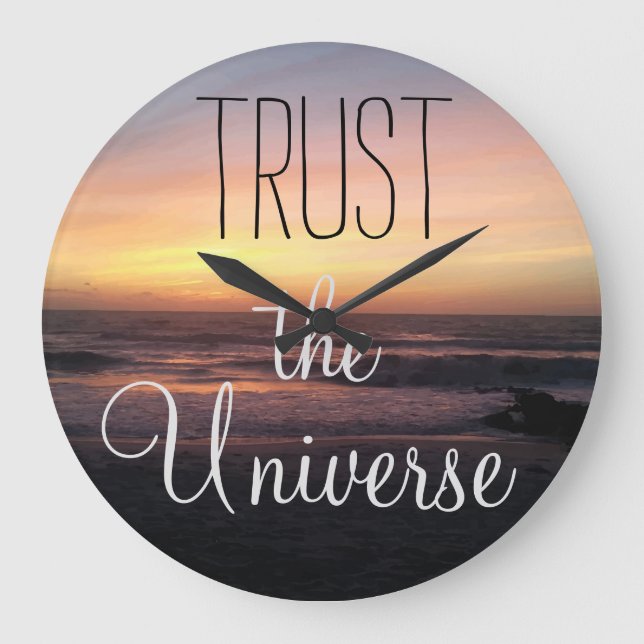 VERTRAUEN Sie das Universe Quote Beach Sunset Insp Große Wanduhr (Vorderseite)