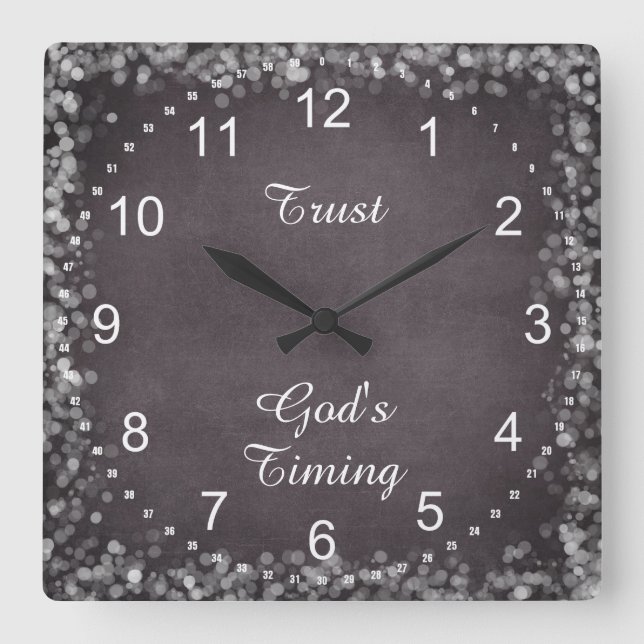 Vertrauen Sie Gottes Timing Zitat Quadratische Wanduhr (Vorderseite)