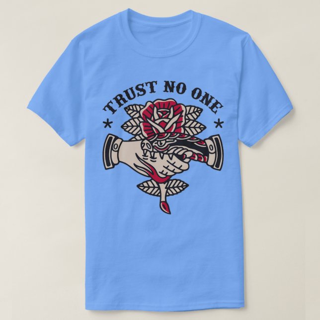 Vertrauen Sie niemandem Handshake Schlange T-Shirt (Design vorne)