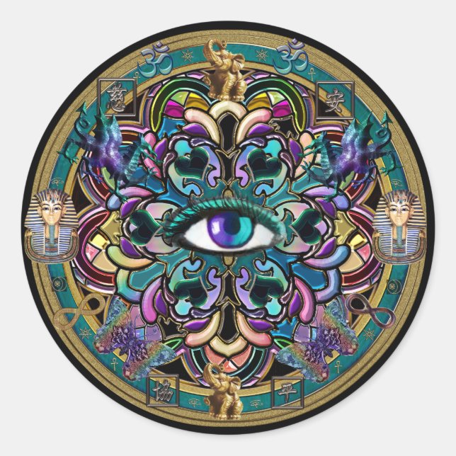 Vertrauen Sie sich ~ Die Augen der Welt Mandala Runder Aufkleber (Vorderseite)