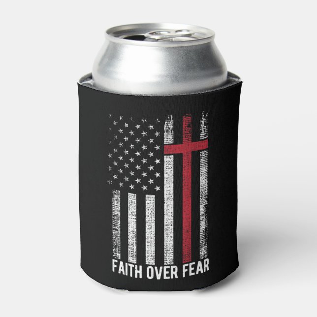 Vertrauen über Angst US Flag Christliches Kreuz Dosenkühler (Kanne Vorderseite)