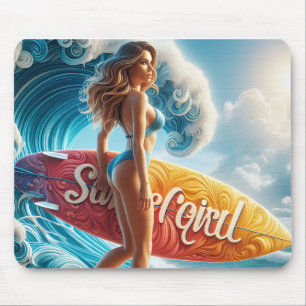 Vertrauensvolles Surfer-Girl, das die Wellen am St Mousepad