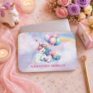 Verträumte Pastell-Einhorn-Geburtstags-Laptop-Hüll Laptopschutzhülle